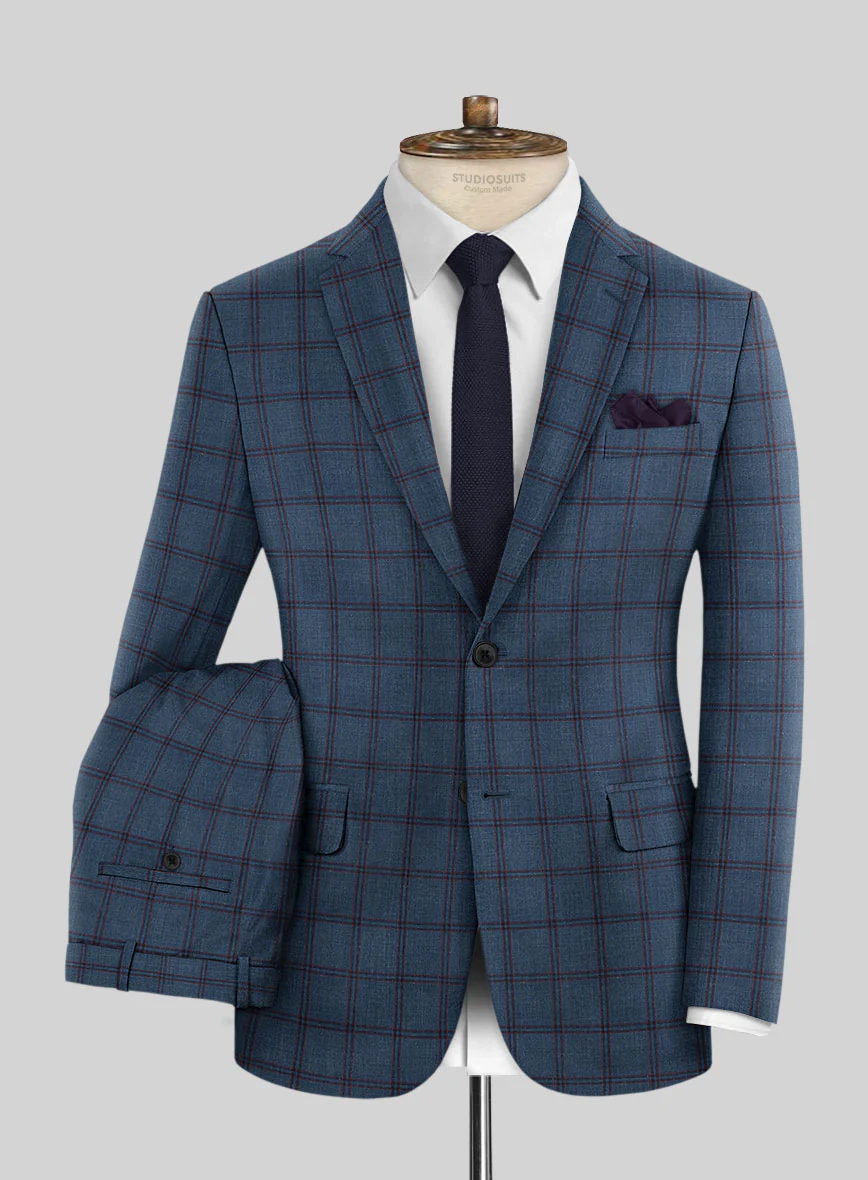London Loom Blue Check Wool Silk Linen Suit - Image 2
