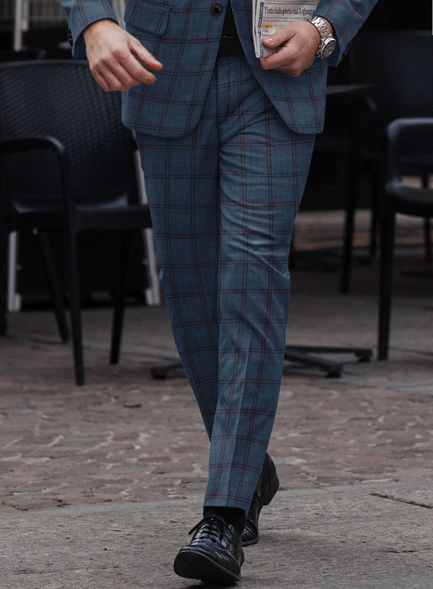 London Loom Blue Check Wool Silk Linen Suit - Image 7