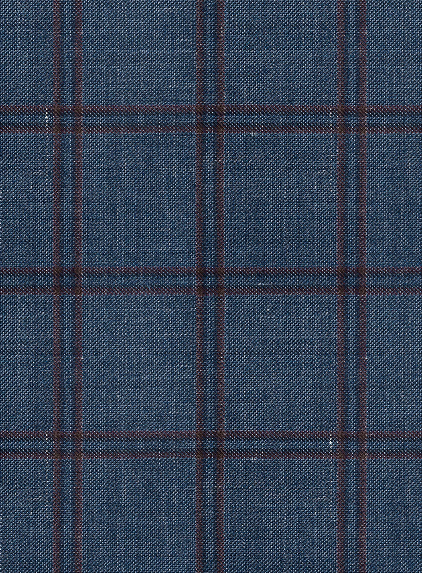 London Loom Blue Check Wool Silk Linen Suit - Image 8