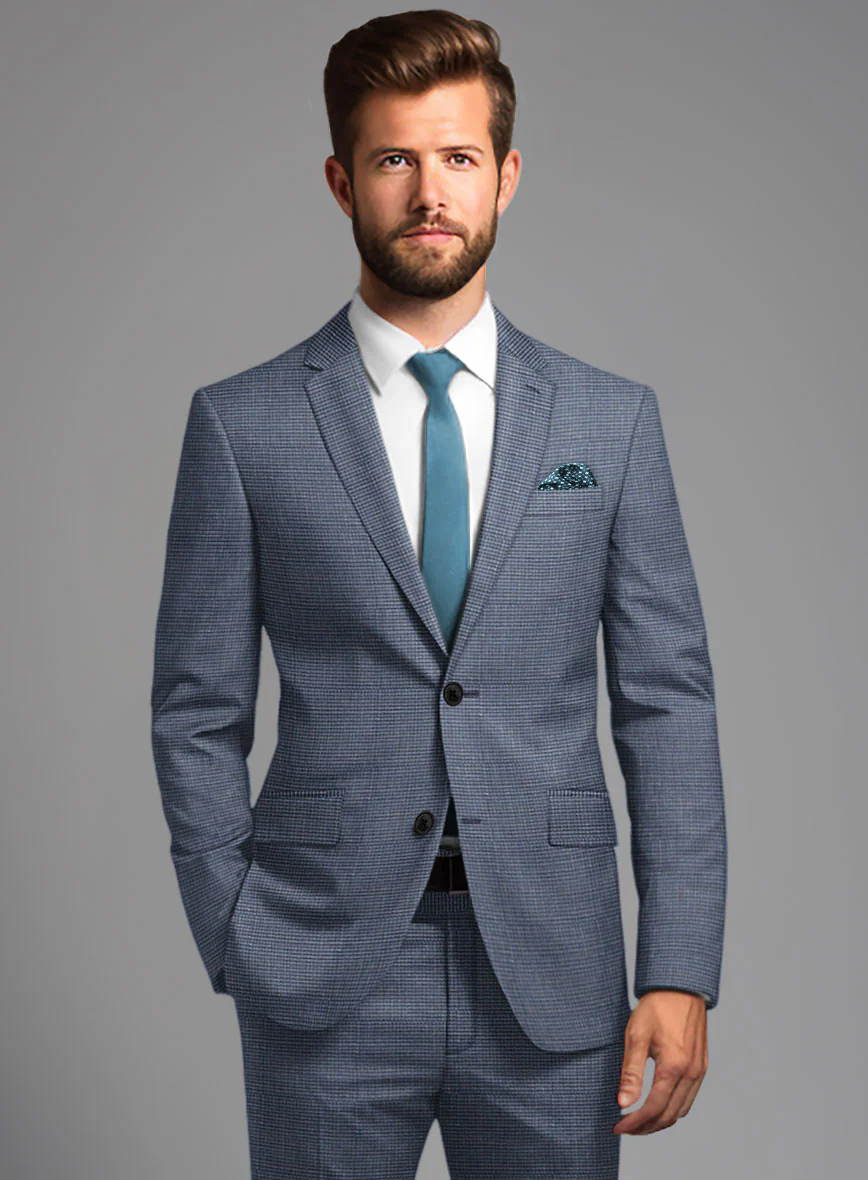 London Loom Blue Nailhead Wool Silk Linen Jacket - Image 2