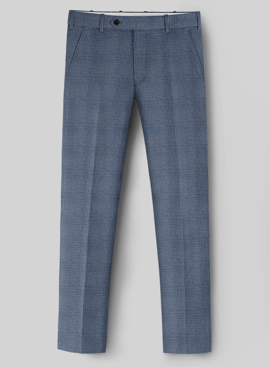 London Loom Blue Nailhead Wool Silk Linen Pants