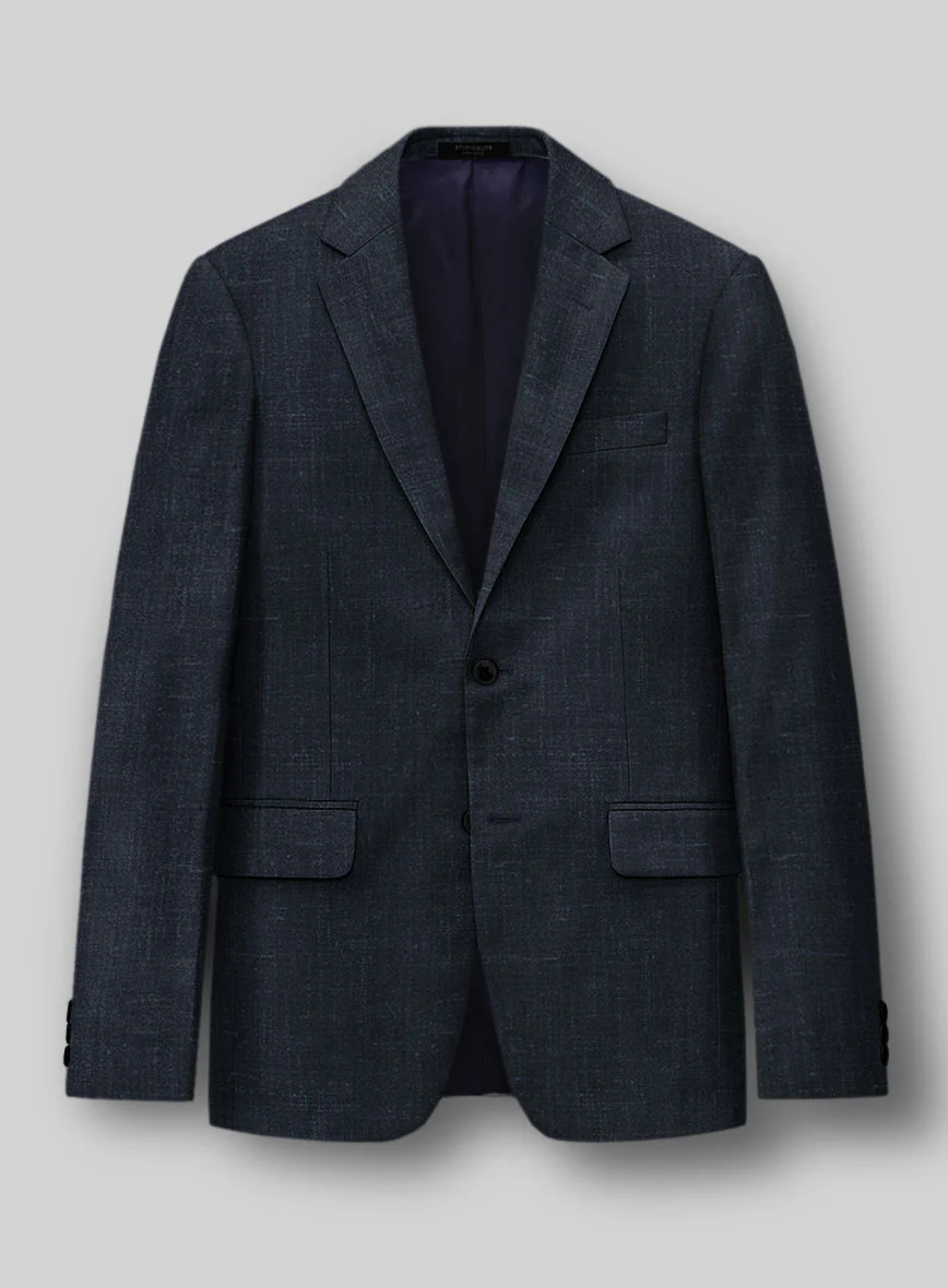 London Loom Blue Twill Wool Silk Linen Jacket