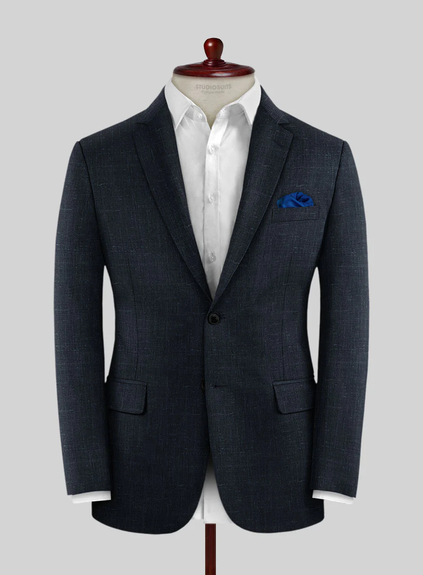 London Loom Blue Twill Wool Silk Linen Jacket - Image 3