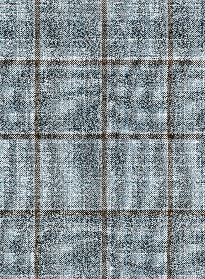 London Loom Blue Windowpane Wool Silk Linen Suit - Image 8