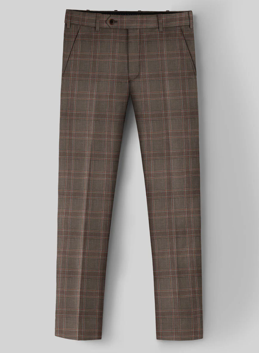 London Loom Brown Check Wool Silk Linen Pants - Image 2