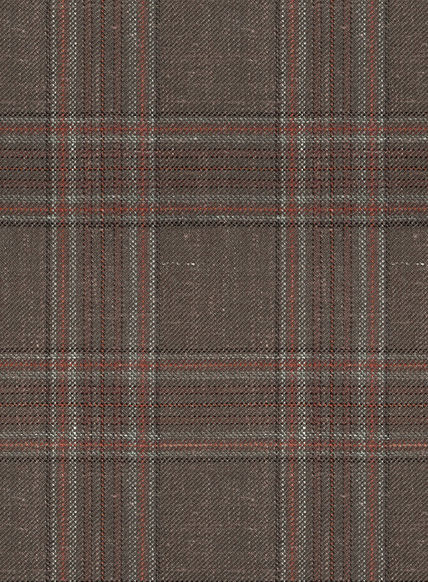 London Loom Brown Check Wool Silk Linen Pants - Image 3