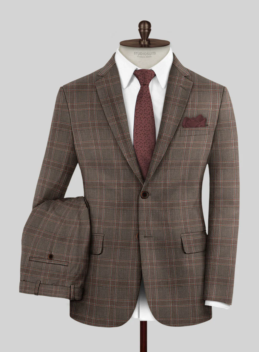 London Loom Brown Check Wool Silk Linen Suit - Image 2