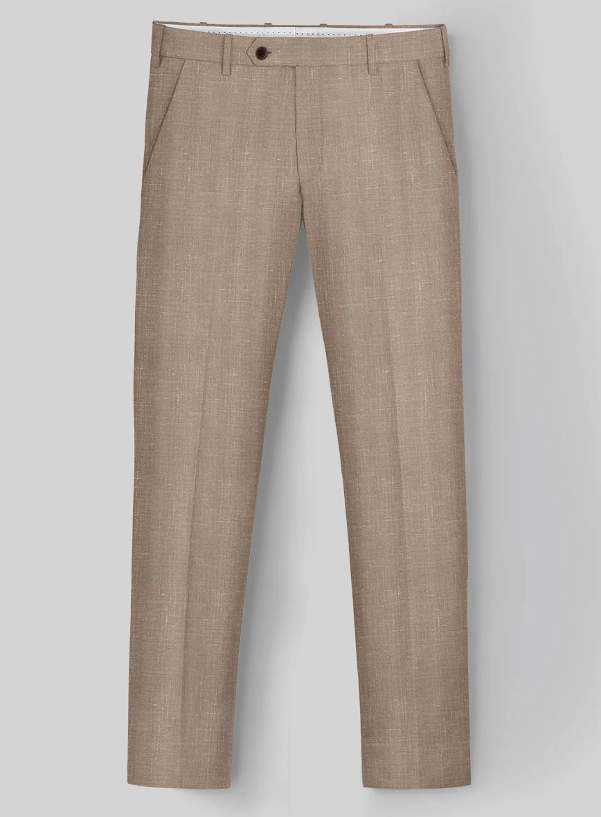 London Loom Brown Herringbone Wool Silk Linen Pants