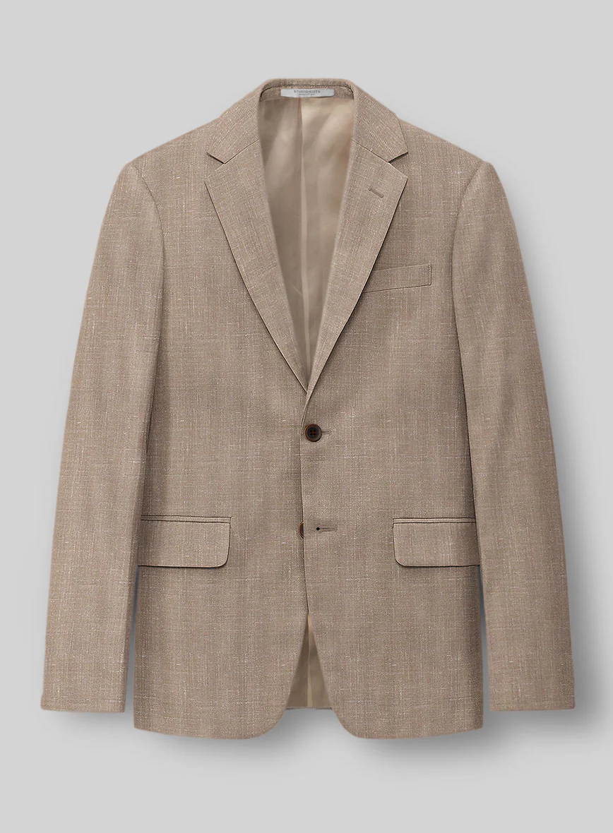 London Loom Brown Herringbone Wool Silk Linen Suit - Image 4