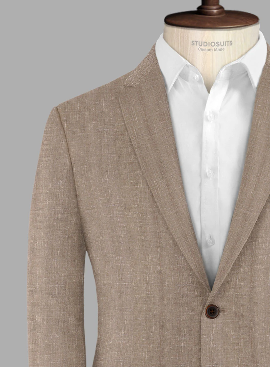 London Loom Brown Herringbone Wool Silk Linen Suit - Image 6