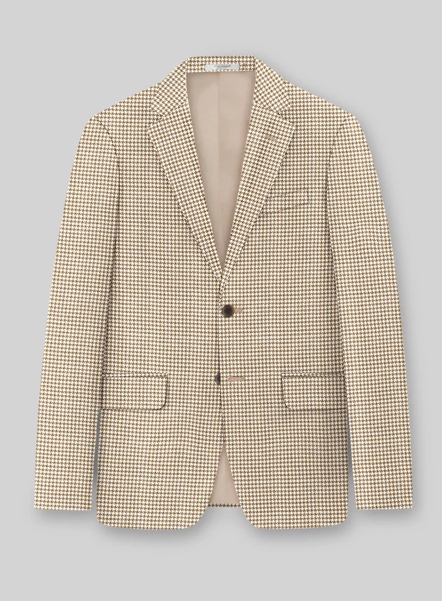 London Loom Brown Houndstooth Wool Silk Linen Jacket