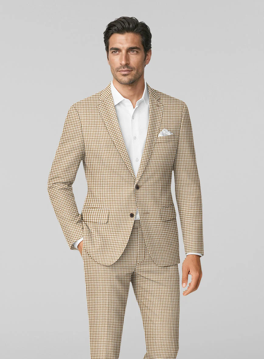 London Loom Brown Houndstooth Wool Silk Linen Suit - Image 3