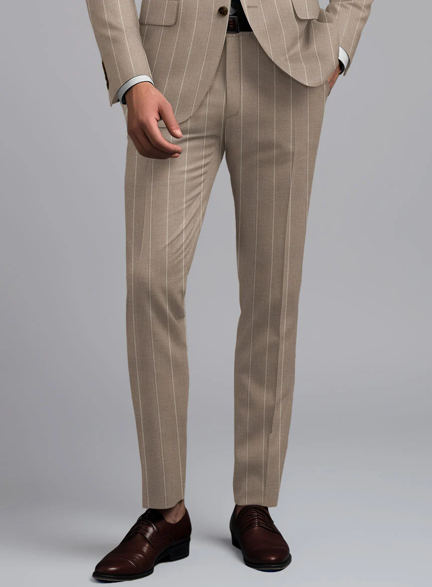 London Loom Brown Stripe Wool Silk Linen Pants - Image 2