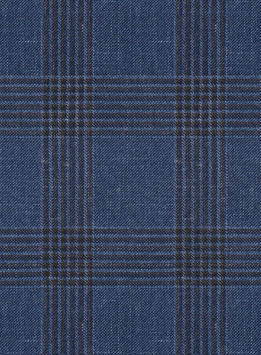London Loom Dark Blue Check Wool Silk Linen Pants - Image 3