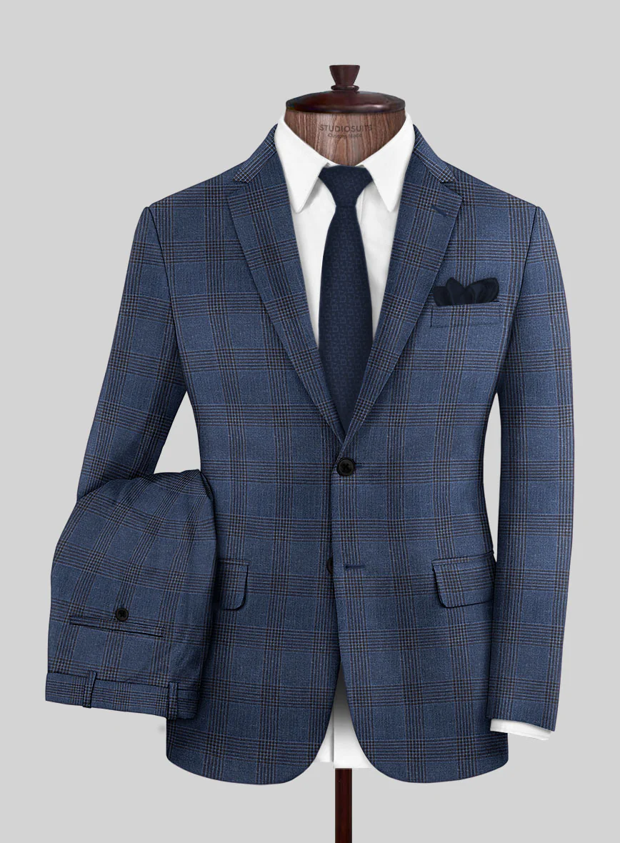 London Loom Dark Blue Check Wool Silk Linen Suit - Image 2