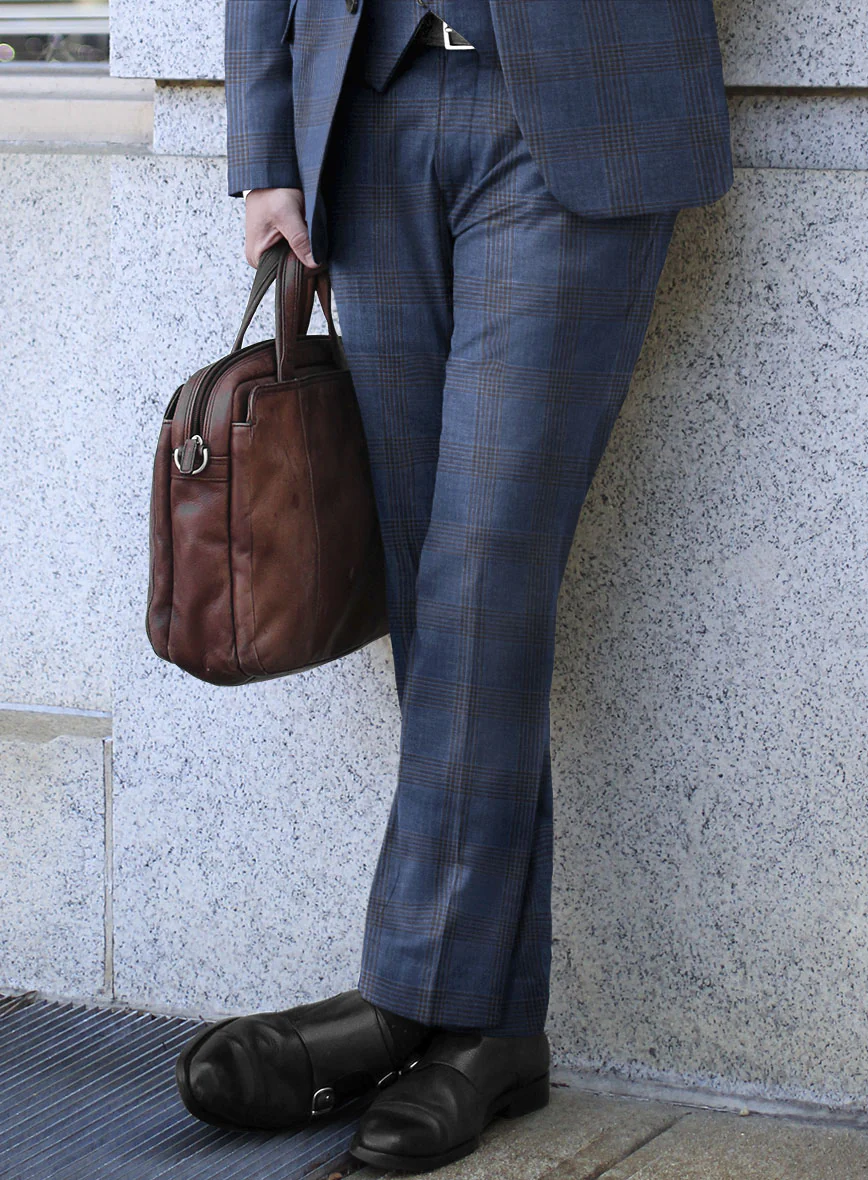 London Loom Dark Blue Check Wool Silk Linen Suit - Image 7