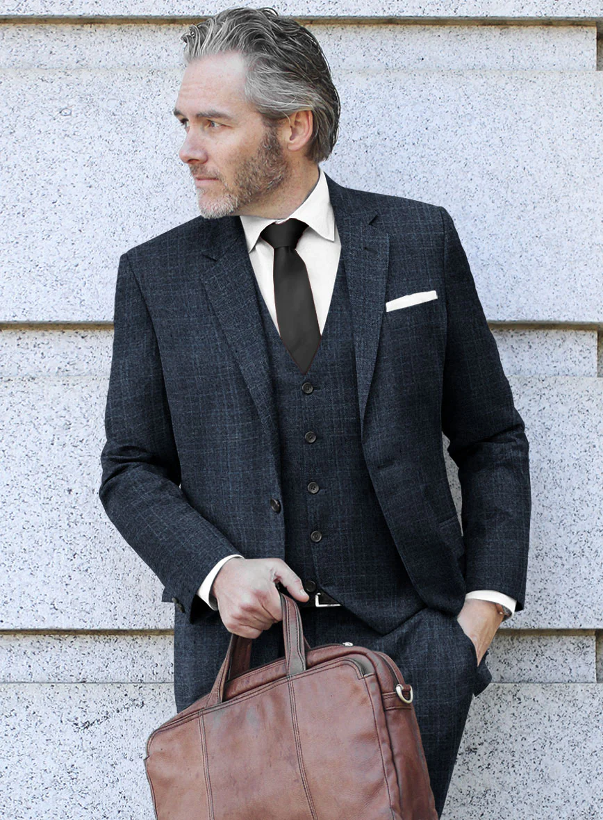 London Loom Dark Blue Eufemia Wool Silk Linen Jacket - Image 2