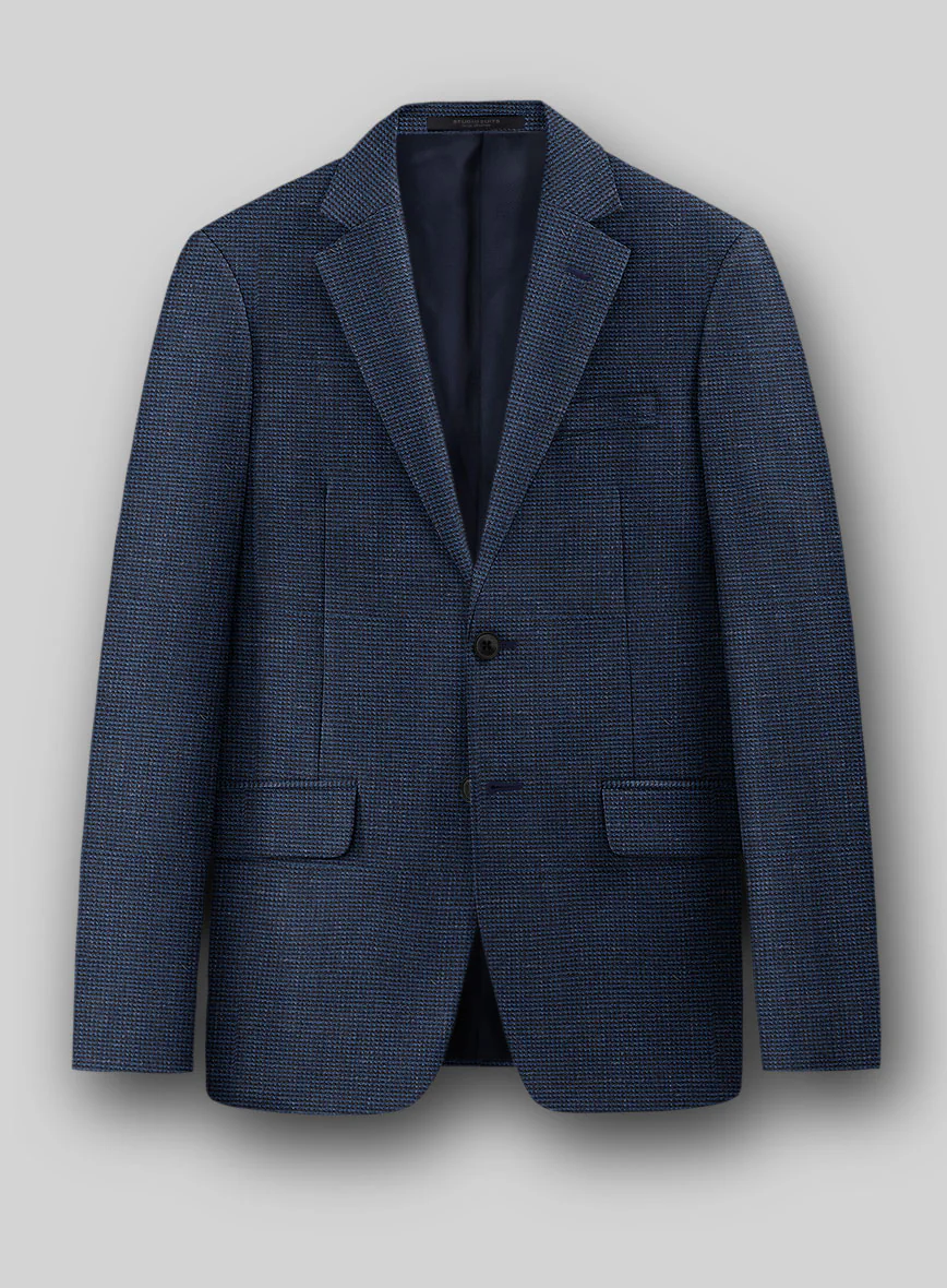London Loom Dark Blue Nailhead Wool Silk Linen Jacket