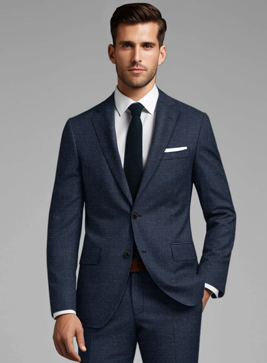 London Loom Dark Blue Nailhead Wool Silk Linen Jacket - Image 2