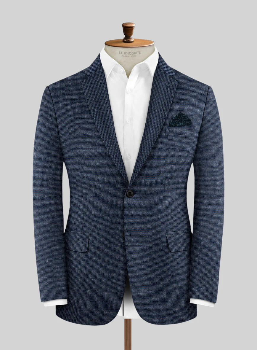 London Loom Dark Blue Nailhead Wool Silk Linen Jacket - Image 3