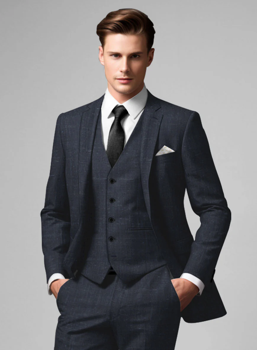 London Loom Dark Blue Twill Wool Silk Linen Jacket - Image 2