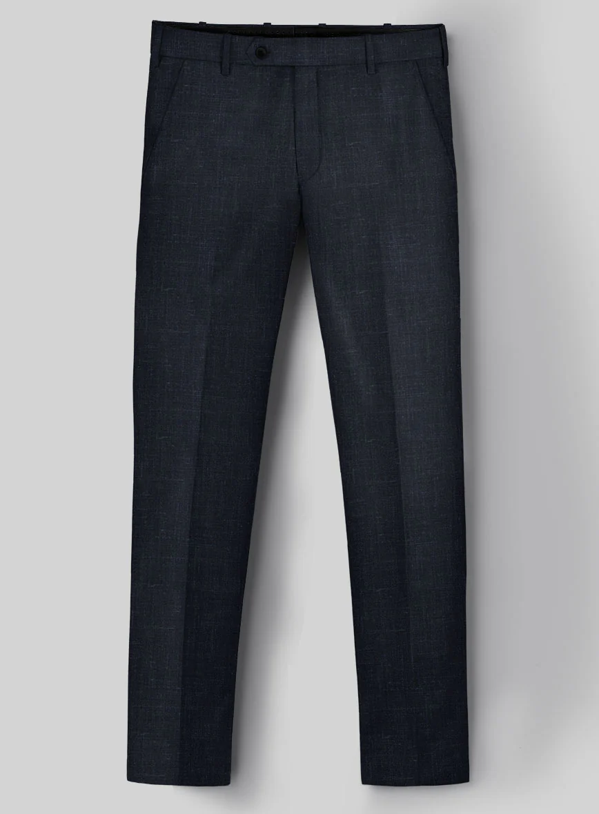 London Loom Dark Blue Twill Wool Silk Linen Pants