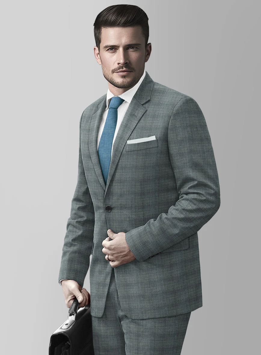 London Loom Gray Blue Bruna Wool Silk Linen Suit - Image 3