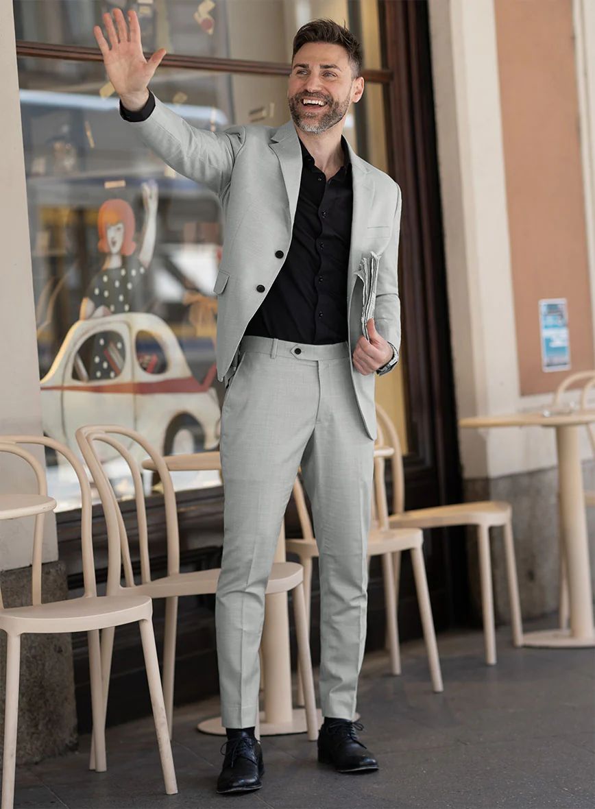 London Loom Gray Herringbone Wool Silk Linen Suit - Image 4