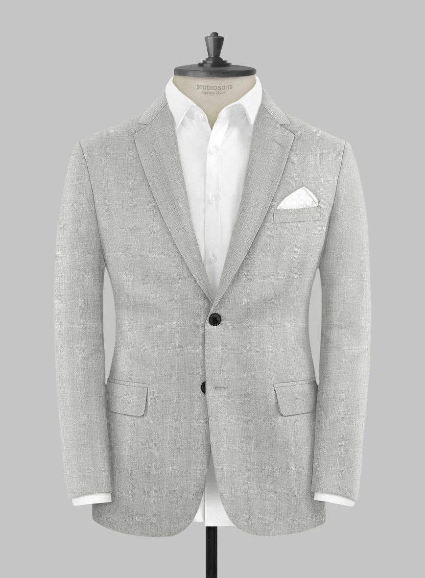 London Loom Gray Herringbone Wool Silk Linen Suit - Image 7