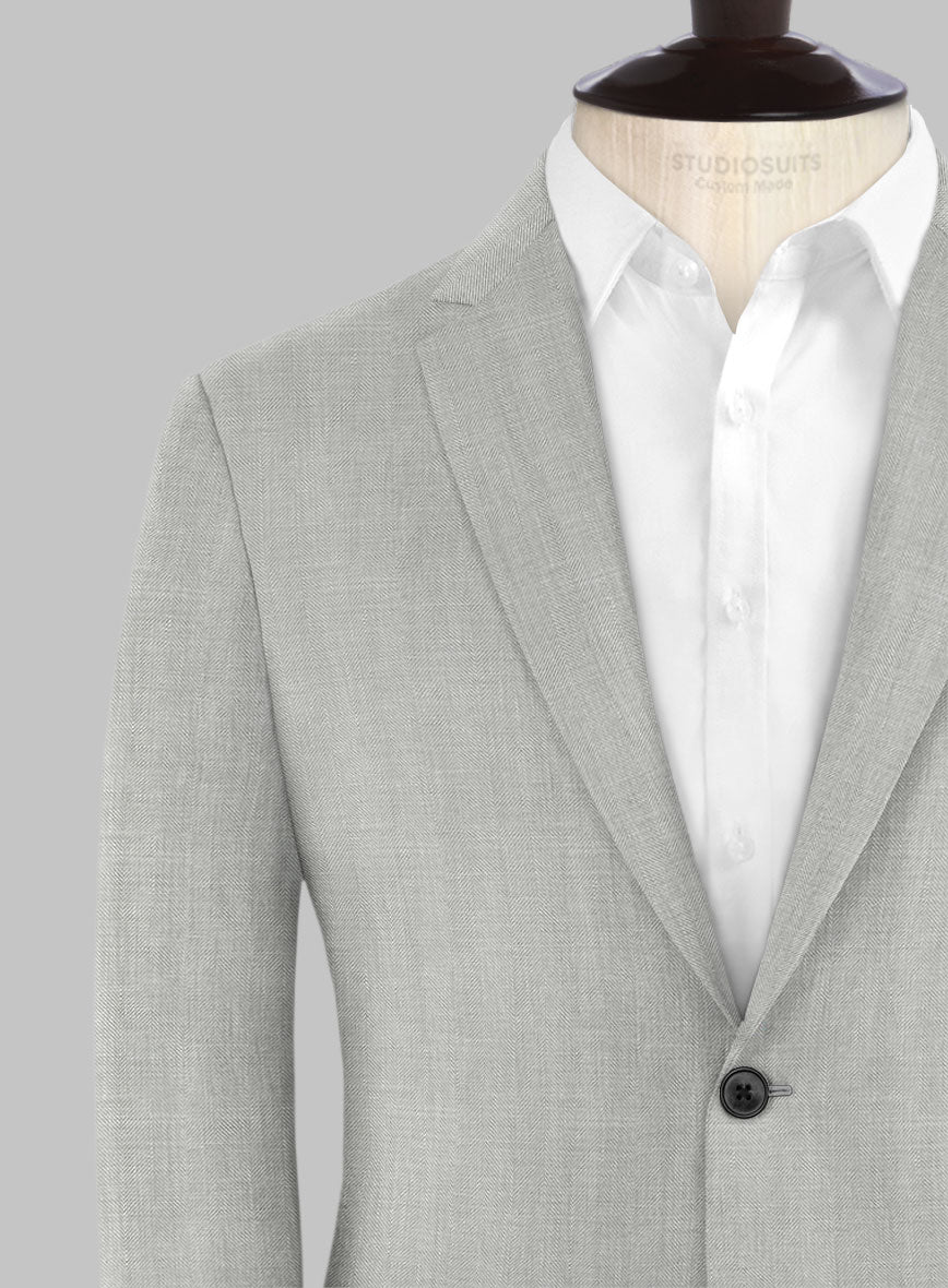 London Loom Gray Herringbone Wool Silk Linen Suit - Image 8