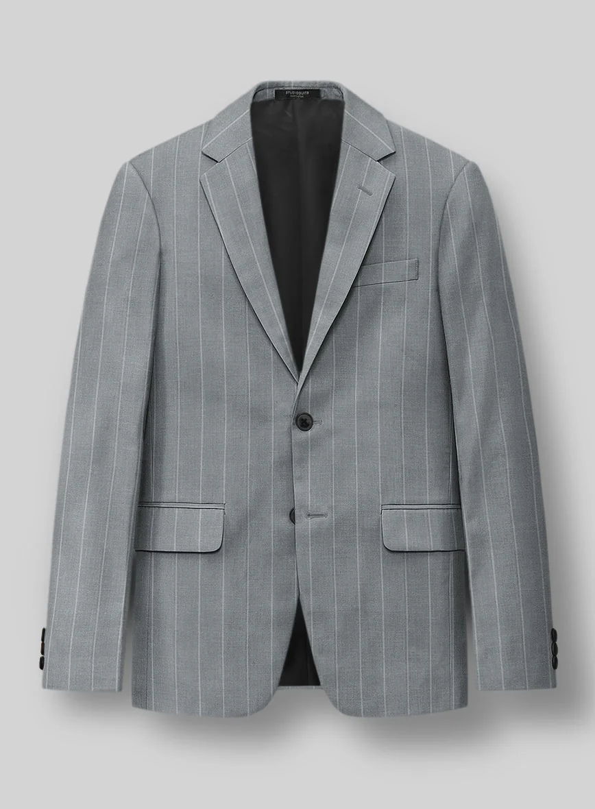 London Loom Gray Stripe Wool Silk Linen Suit - Image 3