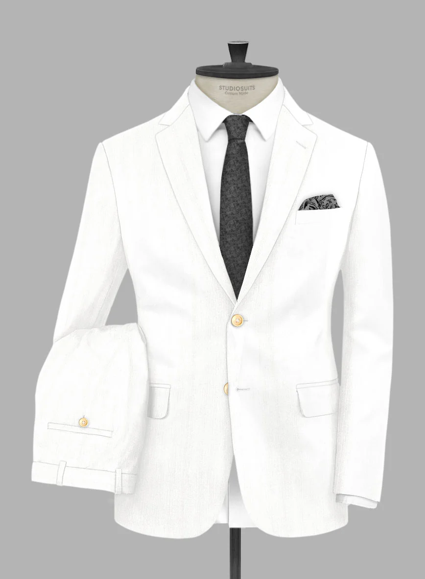 London Loom Ivory Herringbone Wool Silk Linen Suit - Image 2