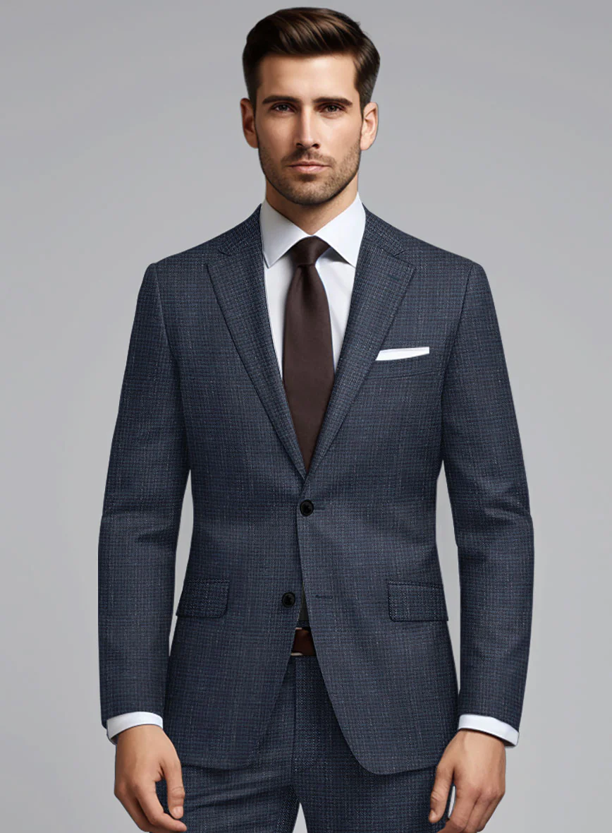 London Loom Navy Blue Abelardo Wool Silk Linen Jacket - Image 2