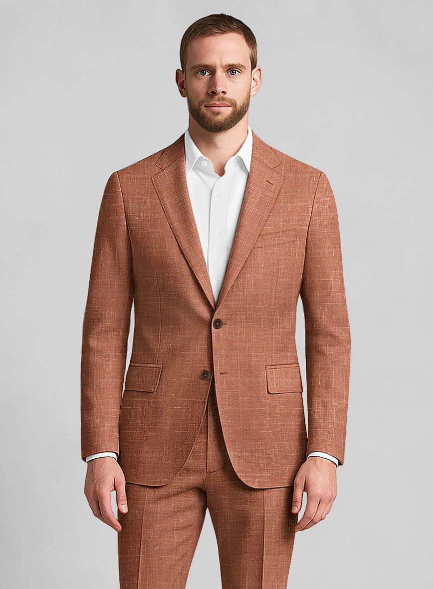 London Loom Orange Rust Travin Wool Linen Suit - Image 3