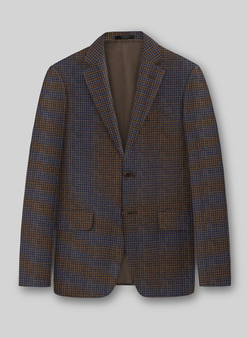London Loom Oxford Navy Houndstooth Wool Silk Linen Jacket