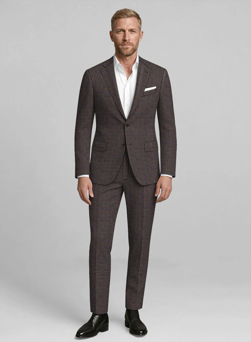London Loom Oxford Navy Houndstooth Wool Silk Linen Suit