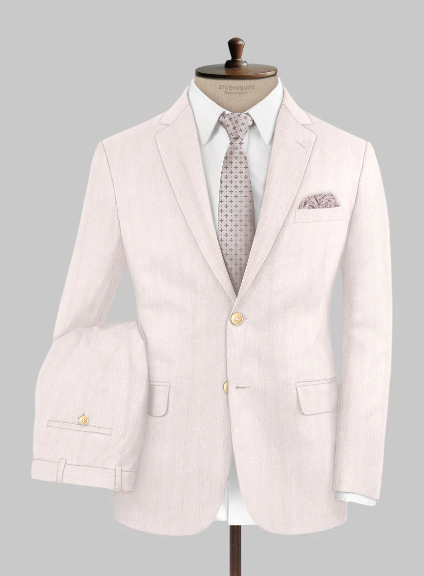 London Loom Pink Herringbone Wool Silk Linen Suit - Image 2