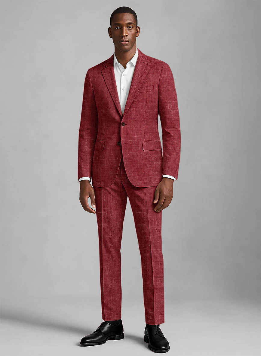 London Loom Red Enravo Wool Linen Suit