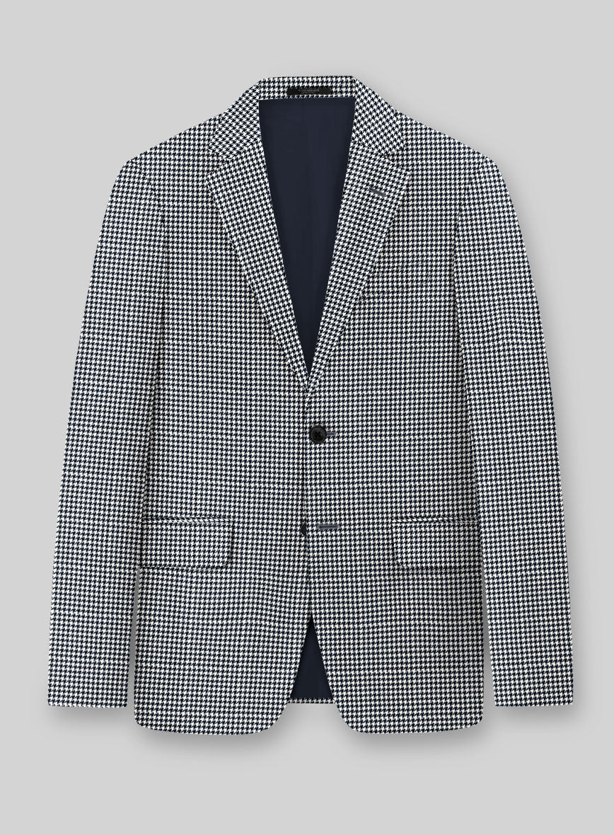 London Loom Steel Blue Houndstooth Wool Silk Linen Suit - Image 2
