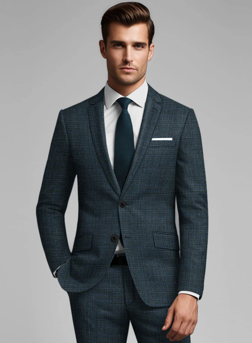 London Loom Teal Blue Ilaria Wool Silk Linen Suit - Image 3