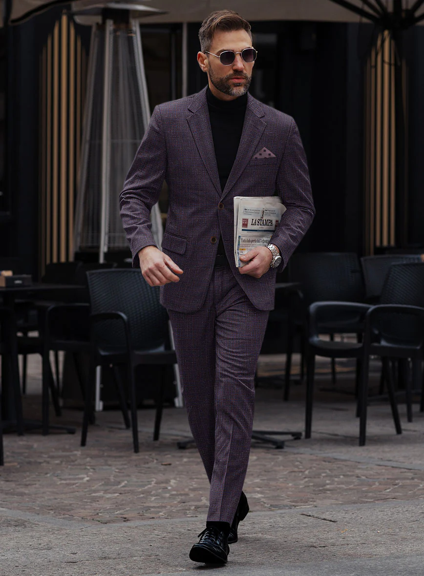 London Loom Wine Ilaria Wool Silk Linen Suit