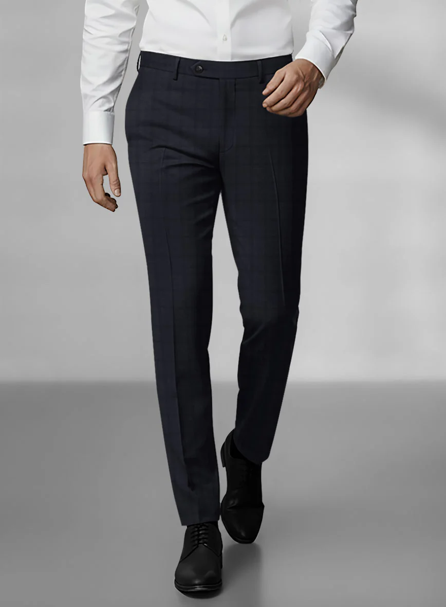 Loro Piana Zelander Blue Self Check Wool Pants
