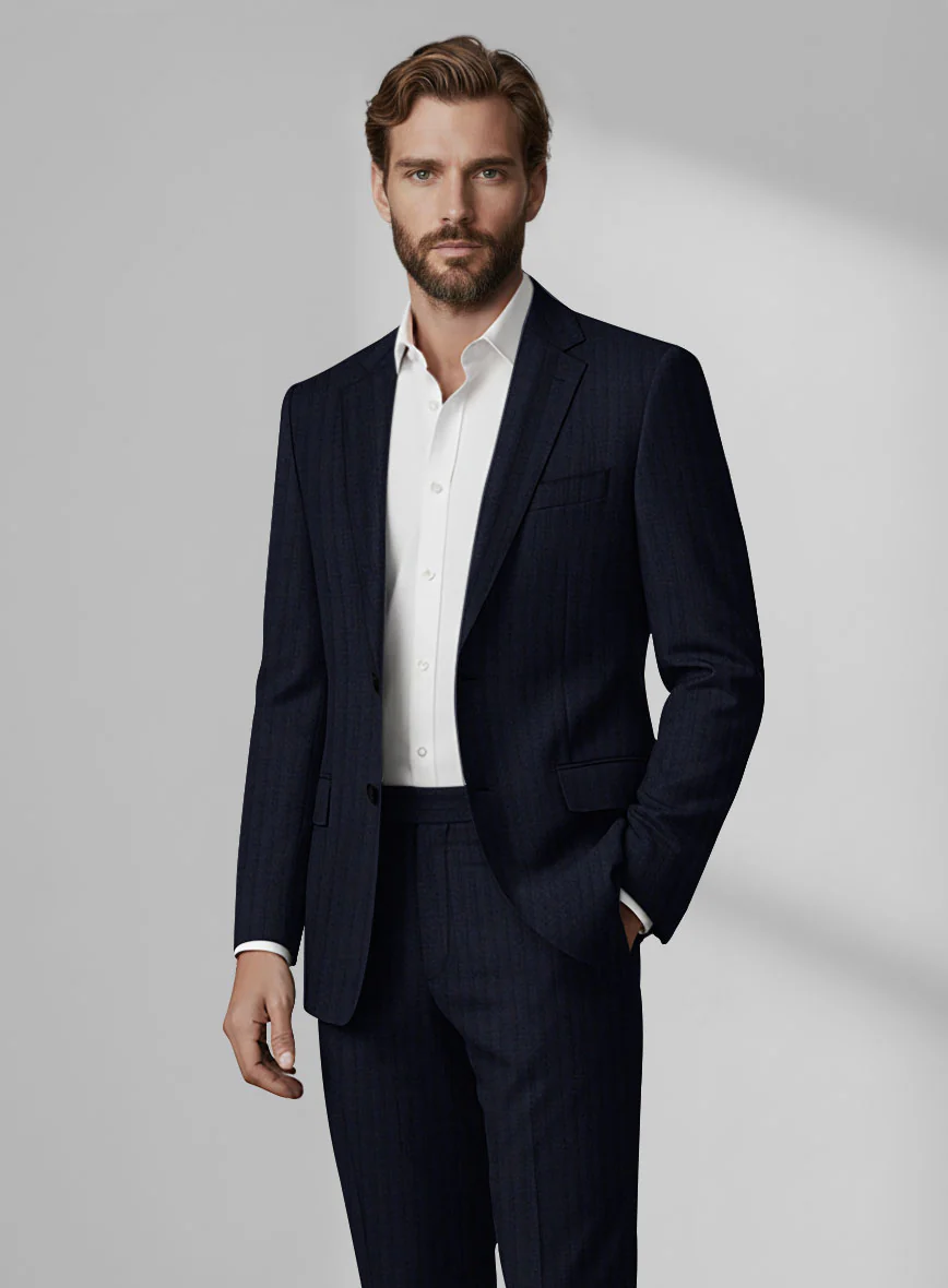 Loro Piana Zelander Blue Self Stripe Wool Suit - Image 3
