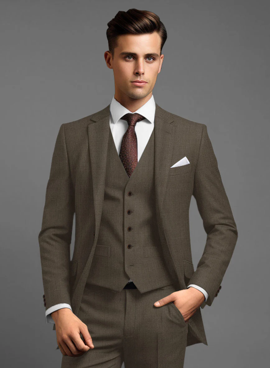Marco Stretch Mud Brown Wool Jacket - Image 2