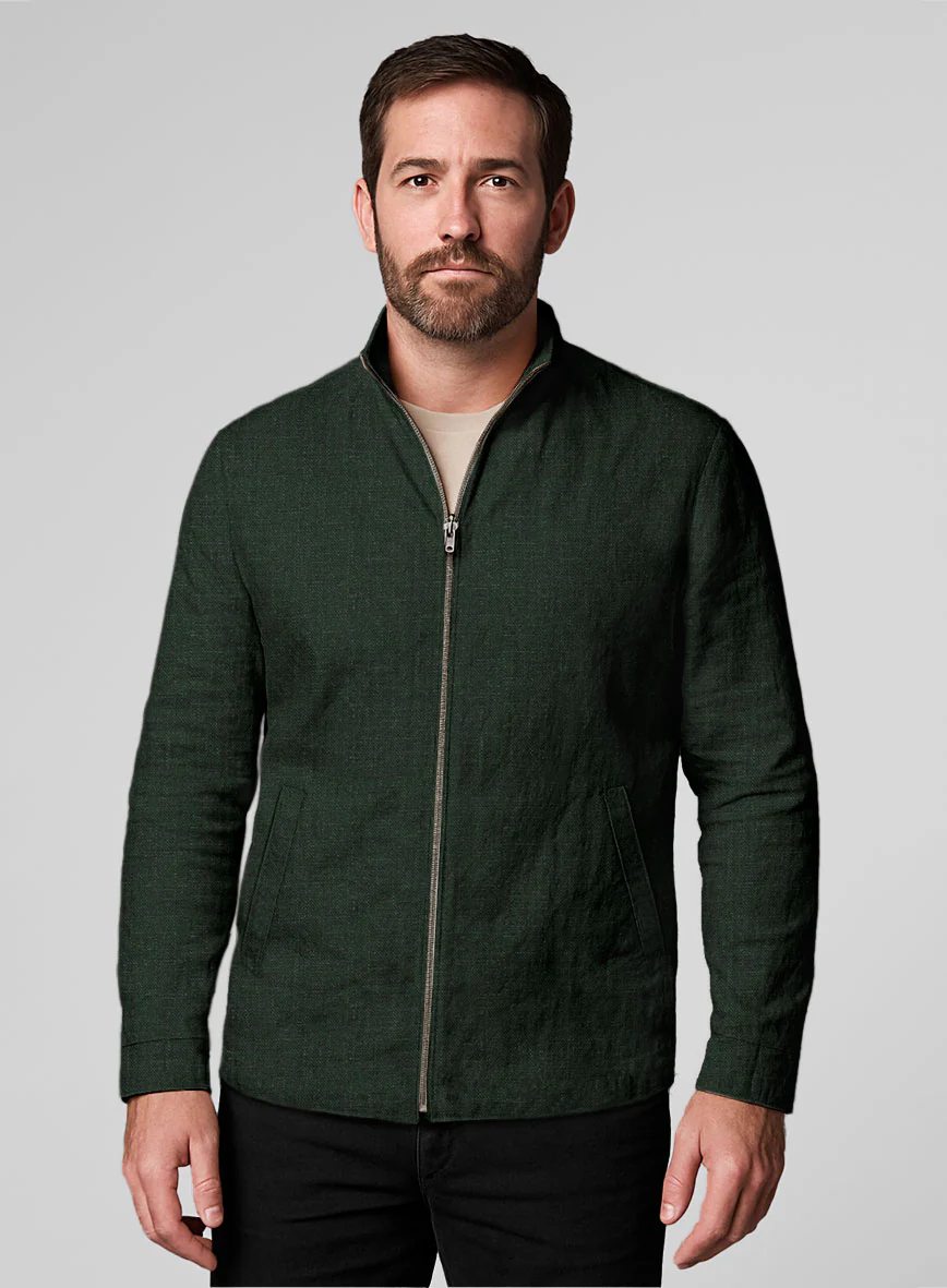 Martini Green Linen Zipper Jacket - Image 2
