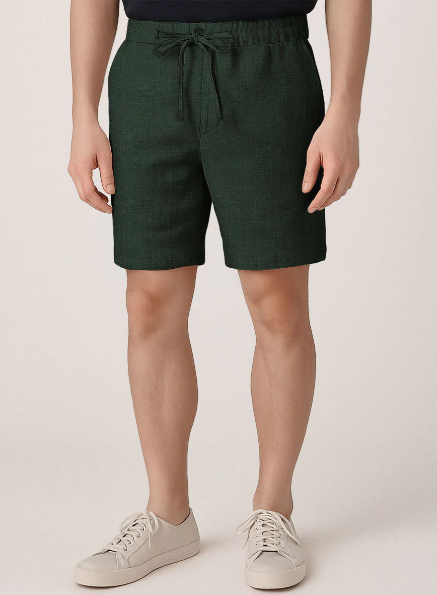 Martini Green Pure Linen Shorts - Image 2