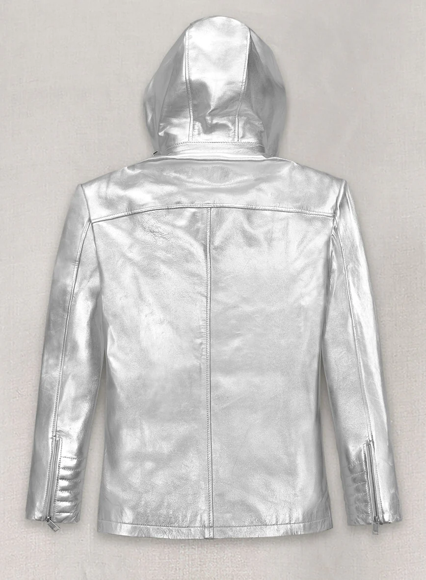 Metallic Moonlight Silver Leather Jacket - Image 2