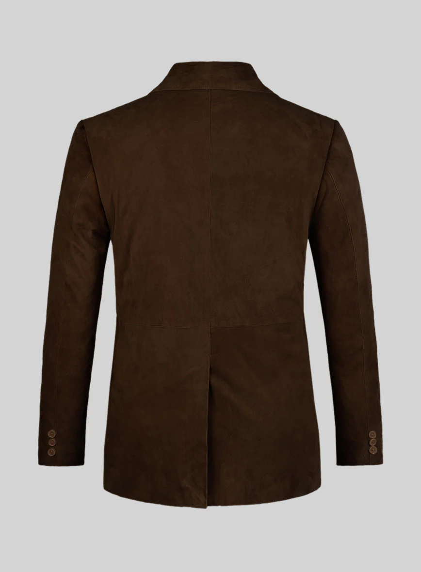 Mid Brown Suede Leather Pea Coat - Image 2