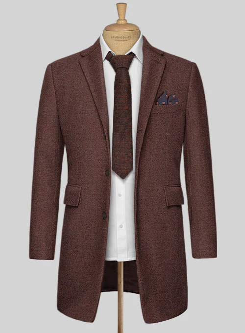 Mute Wine Herringbone Tweed Overcoat - Image 3