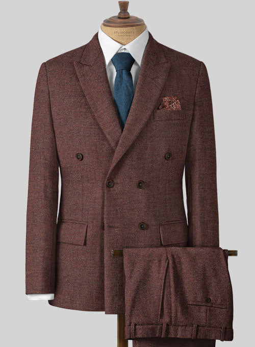 Mute Wine Herringbone Tweed Double Breasted Suit